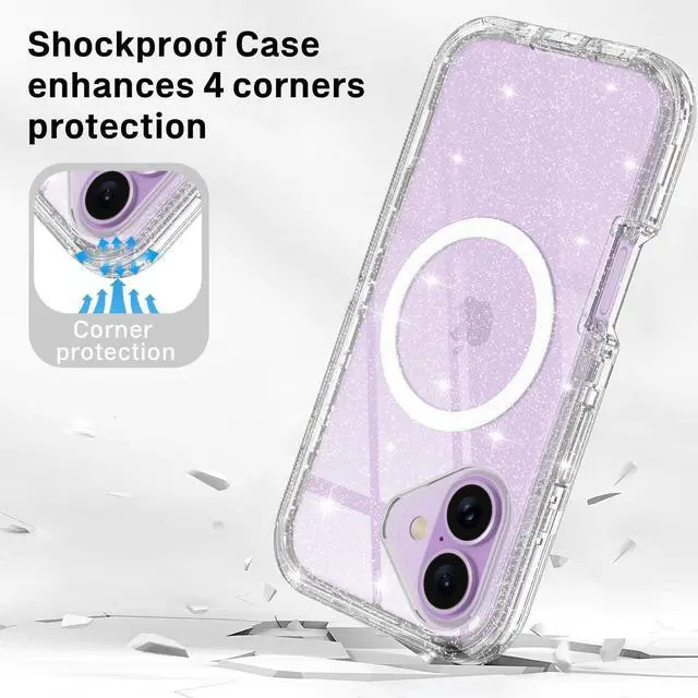 Alt view image 6 of 7 - for iPhone 17 Case Clear [Non Yellowing] [Compatible with MagSafe] Shockproof 3-Layer Full Body Protection Rugged Heavy Duty Cover Case for  iPhone 17 6.3 Clear Glitter