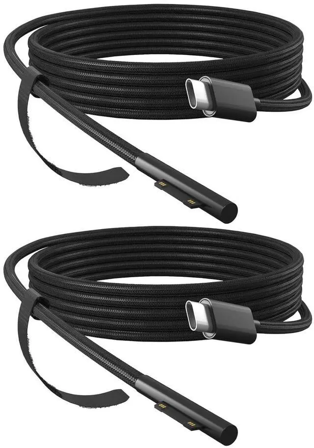 Main image of P45W 15V 3A Compatible with  Surface Pro 3/5/6/7Go3/2/1 Laptop 4/3/2/1 Type-C to Surface Nylon Braided Cable Power Supply USB-C Charger Cable - 2-Pack Black 6.6ft