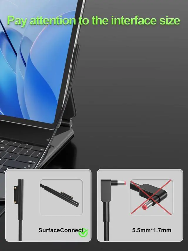 Alt view image 2 of 7 - 127W 102W Charger Compatible with Microsoft Surface Laptop Studio/Go 1 2 3 Book 3 2 1/Surface Laptop 7 6 5 4 3 2 1 Surface Pro 10 9 8 7 7+ 6 5 4 3 X Windows Charging Adapter