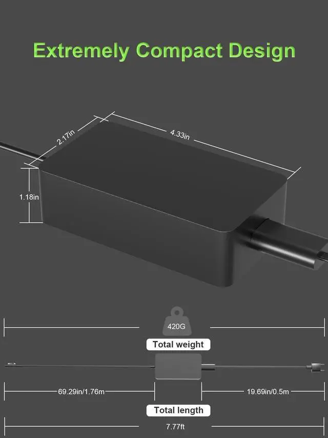 Alt view image 4 of 7 - 127W 102W Charger Compatible with Microsoft Surface Laptop Studio/Go 1 2 3 Book 3 2 1/Surface Laptop 7 6 5 4 3 2 1 Surface Pro 10 9 8 7 7+ 6 5 4 3 X Windows Charging Adapter