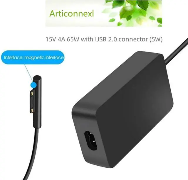 Alt view image 2 of 6 - 65W Compatible with Microsoft Surface Charger Pro 3-8, Laptop 6-4,1769, 1736, 1800 Surface Go Tablet, Surface Book 3-1,Windows Surface Laptop,Support 44W, 36W, LED,Power Adapter Cord