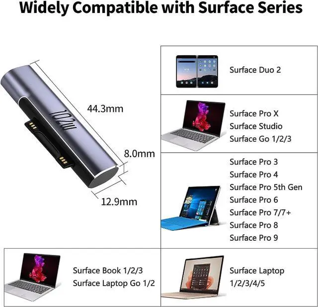 Alt view image 2 of 6 - 102W Magnetic Charger for Surface - USB C Female to Magnetic Male Charging Adapter Type-C PD Power Charger Accessory for  Pro Surface-Book Surface-Go Surface-Laptop Surface-Duo 2