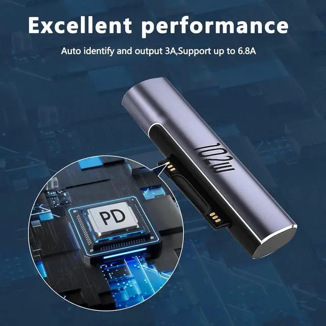 Alt view image 4 of 6 - 102W Magnetic Charger for Surface - USB C Female to Magnetic Male Charging Adapter Type-C PD Power Charger Accessory for  Pro Surface-Book Surface-Go Surface-Laptop Surface-Duo 2