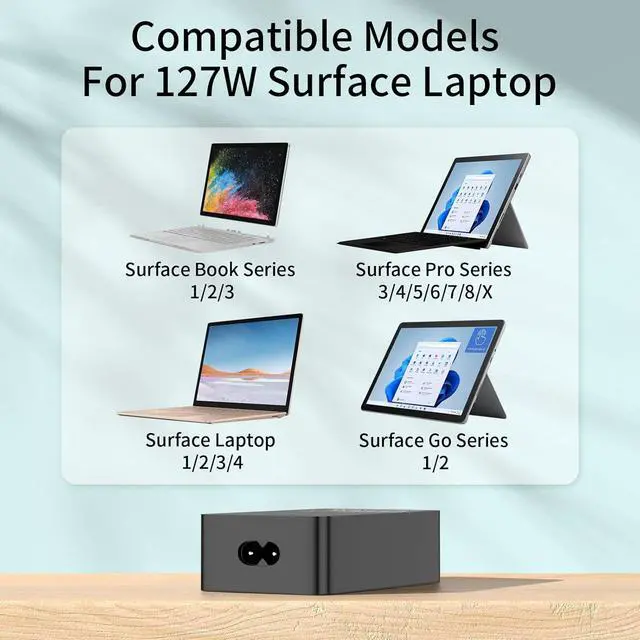 Alt view image 5 of 7 - 127W AC Adapter Compatible with Surface Book 3 2 1 Surface Pro X 8 7 6 5 4 3 Surface Laptop 4 3 2 1 GO Microsoft Surface 127W Power Supply with 7.5W USB Charging Port