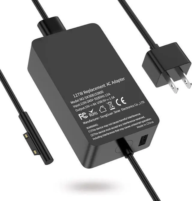 Main image of 127W AC Adapter Compatible with Surface Book 3 2 1 Surface Pro X 8 7 6 5 4 3 Surface Laptop 4 3 2 1 GO Microsoft Surface 127W Power Supply with 7.5W USB Charging Port