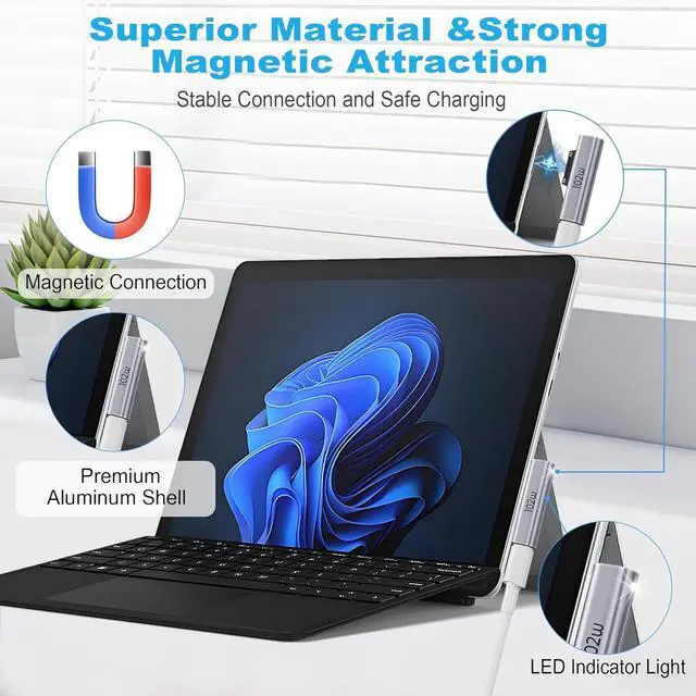 Alt view image 2 of 6 - Surface Connector to USB C Charging Adapter 1 Pack 15V 102W Type C to Surface Magnetic Adapter Require 45W/65W/100W/102W C Charger for  Laptop Surface Go Pro Accessories