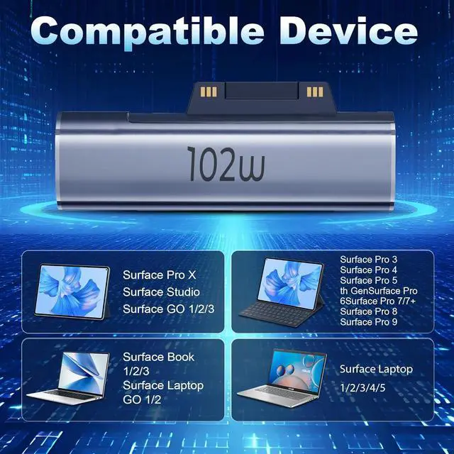 Alt view image 4 of 6 - Surface Connector to USB C Charging Adapter 1 Pack 15V 102W Type C to Surface Magnetic Adapter Require 45W/65W/100W/102W C Charger for  Laptop Surface Go Pro Accessories