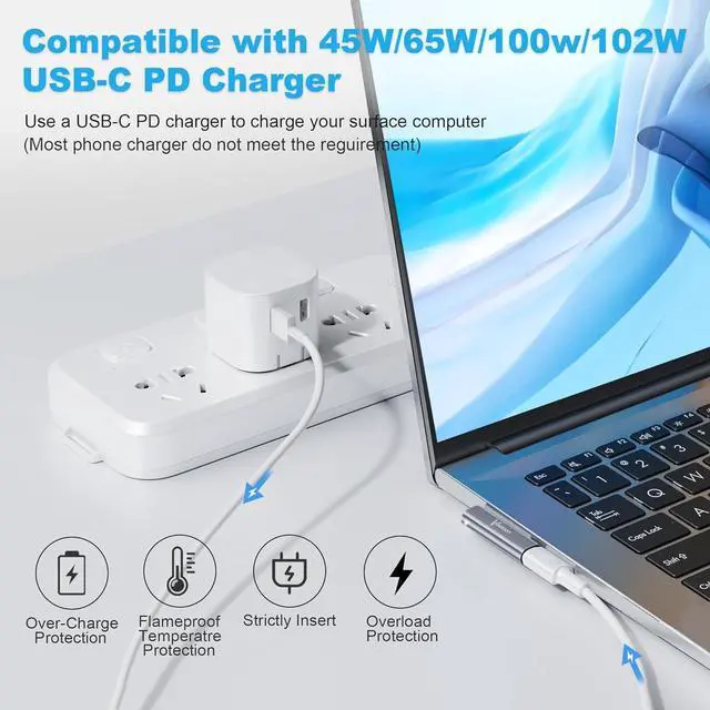 Alt view image 5 of 6 - Surface Connector to USB C Charging Adapter 1 Pack 15V 102W Type C to Surface Magnetic Adapter Require 45W/65W/100W/102W C Charger for  Laptop Surface Go Pro Accessories