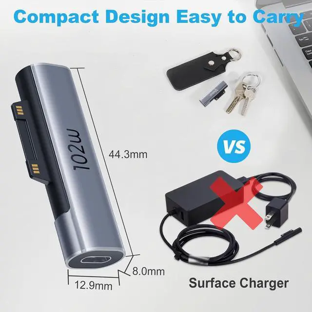 Alt view image 6 of 6 - Surface Connector to USB C Charging Adapter 1 Pack 15V 102W Type C to Surface Magnetic Adapter Require 45W/65W/100W/102W C Charger for  Laptop Surface Go Pro Accessories