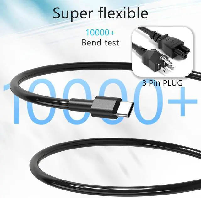 Alt view image 5 of 6 - New Slim 65W USB C  Laptop Charger - for Latitude 5530 5420 5430 5520 5540 7430 7420 7440 for Inspiron 14 7425 16 7620 XPS 13 7390 2-in-1 Chromebook 3100  Computer Power Adapter Cord