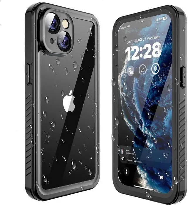Main image of Compatible with iPhone 15 Case Waterproof [Built-in Screen Protector] [IP68 Waterproof] 360 Full Body Shockproof and Dustproof Protection Phone Case 6.1 Black/Clear