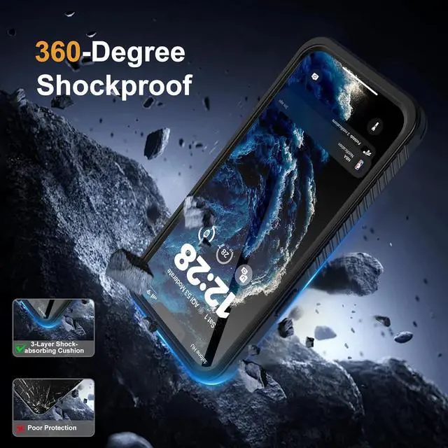 Alt view image 3 of 5 - Compatible with iPhone 15 Case Waterproof [Built-in Screen Protector] [IP68 Waterproof] 360 Full Body Shockproof and Dustproof Protection Phone Case 6.1 Black/Clear