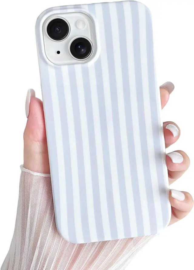 Main image of for iPhone 13 Case Cute Striped Phone Case Soft TPU Slim Shockproof Phone Cover for Women Girls Blue and White