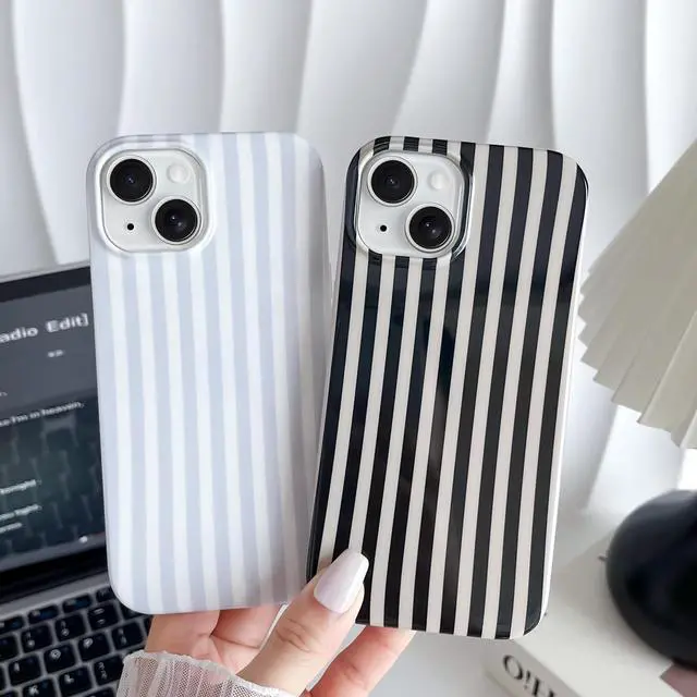 Alt view image 6 of 7 - for iPhone 13 Case Cute Striped Phone Case Soft TPU Slim Shockproof Phone Cover for Women Girls Blue and White