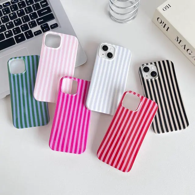 Alt view image 7 of 7 - for iPhone 13 Case Cute Striped Phone Case Soft TPU Slim Shockproof Phone Cover for Women Girls Blue and White