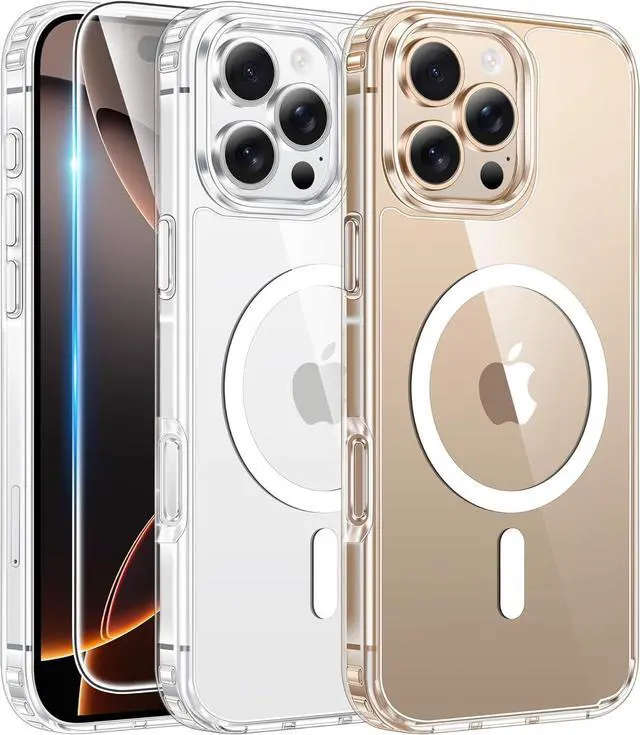 Main image of for iPhone 16 Pro-Max Case: Clear Magnetic Phone Cases with Screen Protector Compatible with Magsafe Slim Anti Yellowing Rugged Shockproof Protective Transparent Cell Cover (A-Clear)