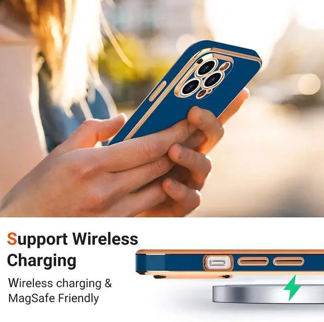 Alt view image 5 of 6 - for iPhone 15 Pro Case with Screen Protector [2 Pack] Girl Women Cute Girly Love-Heart Luxury Gold Soft Cover Camera Protection Silicone Shockproof Phone Case for iPhone 15 Pro Royal Blue