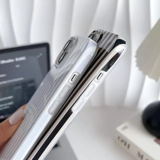 Alt view image 4 of 7 - for iPhone 13 Case Cute Striped Phone Case Soft TPU Slim Shockproof Phone Cover for Women Girls Blue and White