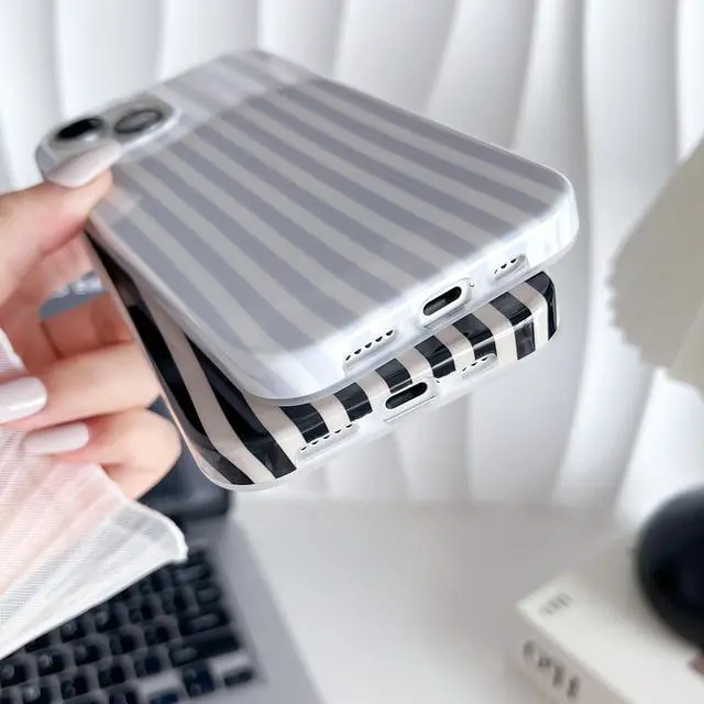 Alt view image 5 of 7 - for iPhone 13 Case Cute Striped Phone Case Soft TPU Slim Shockproof Phone Cover for Women Girls Blue and White