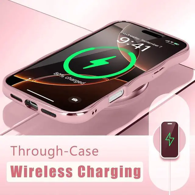 Alt view image 6 of 7 - for iPhone 17 Pro Case for Women Girls Cute Curly Wavy Love Heart Glitter Bling Camera Protection Sparkly Luxury Elegant Shockproof Cover Clear Wave Phone Case for iPhone 17 Pro Rose Gold