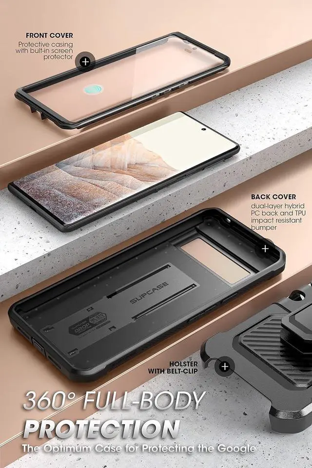 Alt view image 2 of 7 - Unicorn Beetle Pro Series Case for Google Pixel 7 Pro (2022 Release) Full-Body Rugged Belt-Clip & Kickstand Case with Built-in Screen Protector (Black)