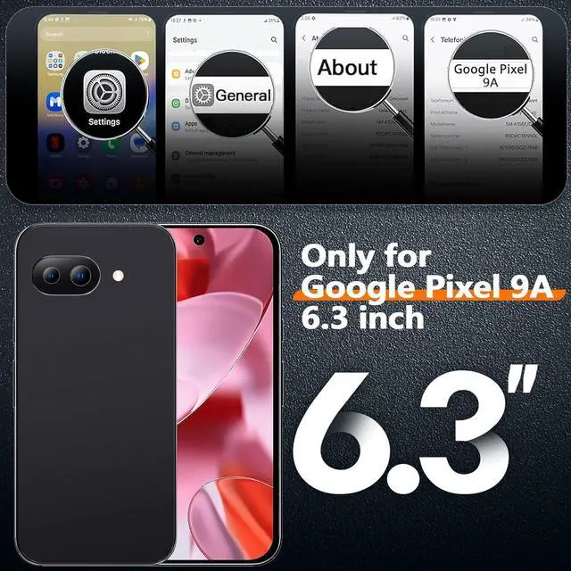 Alt view image 2 of 7 - for Google Pixel 9A Case with Screen Protector [Rugged Military Grade Anti-Drop Shockproof] [Scratch Resistant Hard Shell] Full-Body Sturdy Slim Protective Phone Cases Cover (Black/6.3 Inch)