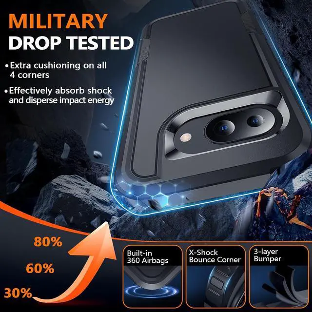 Alt view image 3 of 7 - for Google Pixel 9A Case with Screen Protector [Rugged Military Grade Anti-Drop Shockproof] [Scratch Resistant Hard Shell] Full-Body Sturdy Slim Protective Phone Cases Cover (Black/6.3 Inch)