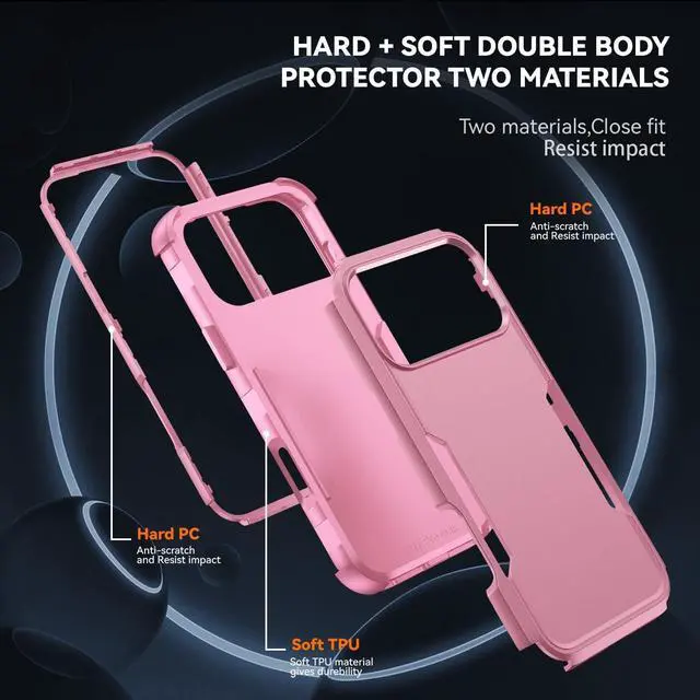 Alt view image 3 of 7 - for iPhone 17 Pro Max Case Three Layers Heavy Duty Shockproof Dropproof Protective Phone Bumper Case with Full Body Rubber Armor for  6.9 inch 2025 Pink