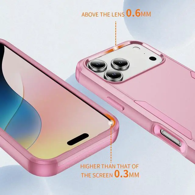 Alt view image 4 of 7 - for iPhone 17 Pro Max Case Three Layers Heavy Duty Shockproof Dropproof Protective Phone Bumper Case with Full Body Rubber Armor for  6.9 inch 2025 Pink