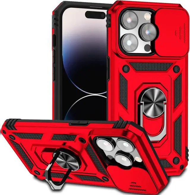 Main image of iPhone 14 Pro Case with Kickstand & Camera Cover Military Grade Heavy Duty Protective Magnetic Phone Case for iPhone 14 Pro 6.1 Red