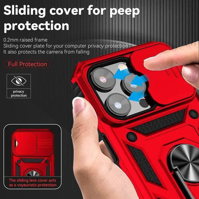 Alt view image 2 of 7 - iPhone 14 Pro Case with Kickstand & Camera Cover Military Grade Heavy Duty Protective Magnetic Phone Case for iPhone 14 Pro 6.1 Red