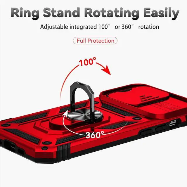 Alt view image 3 of 7 - iPhone 14 Pro Case with Kickstand & Camera Cover Military Grade Heavy Duty Protective Magnetic Phone Case for iPhone 14 Pro 6.1 Red