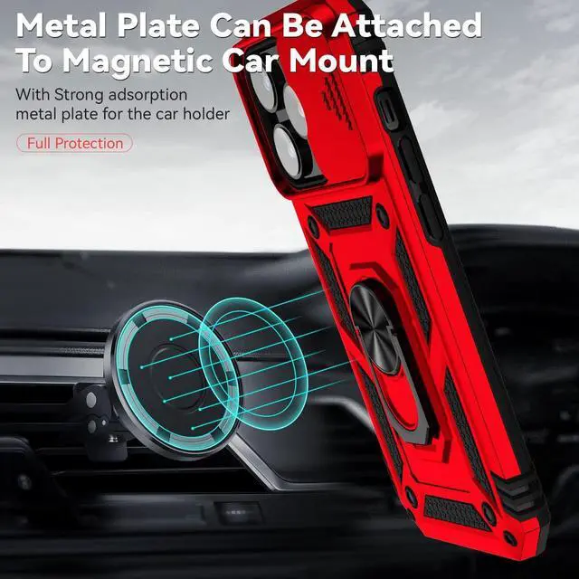 Alt view image 4 of 7 - iPhone 14 Pro Case with Kickstand & Camera Cover Military Grade Heavy Duty Protective Magnetic Phone Case for iPhone 14 Pro 6.1 Red