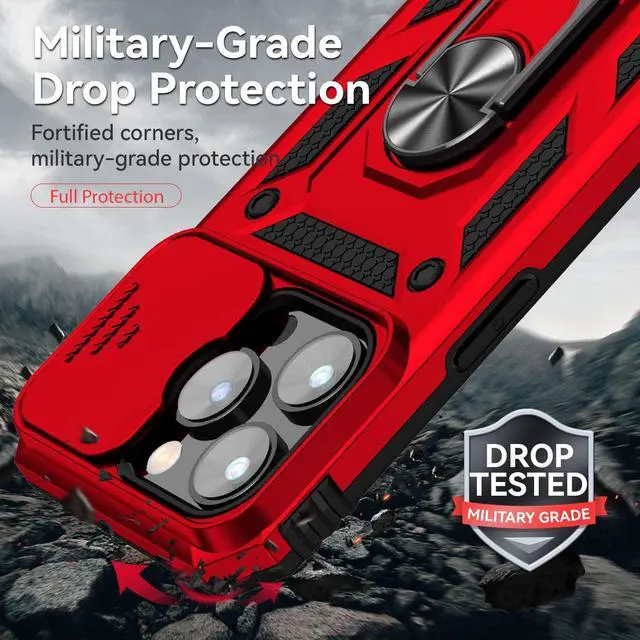 Alt view image 5 of 7 - iPhone 14 Pro Case with Kickstand & Camera Cover Military Grade Heavy Duty Protective Magnetic Phone Case for iPhone 14 Pro 6.1 Red