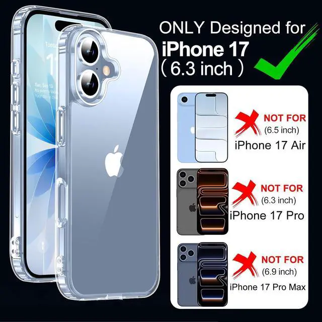 Alt view image 2 of 6 - for iPhone 17 Case Clear [Anti-Yellowing] [Non-Slip] Shockproof Bumper Phone Cover Slim Thin Cute Case for iPhone 17 6.3 inch-Clear