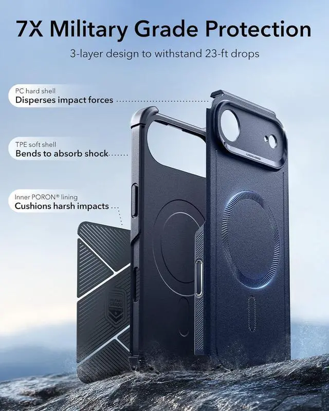 Alt view image 5 of 7 - for iPhone Air Case 7X Military-Grade Drop Protection Shock-Absorbing Rugged iPhone 17 Air Cover with Camera Control Button MagSafe Accessories Compatible Cyber Series Navy Blue