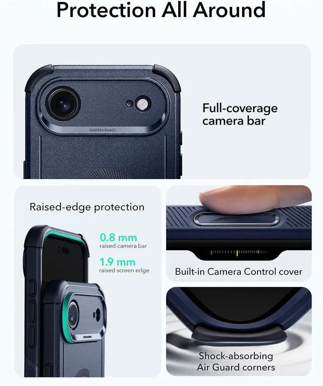 Alt view image 4 of 7 - for iPhone Air Case 7X Military-Grade Drop Protection Shock-Absorbing Rugged iPhone 17 Air Cover with Camera Control Button MagSafe Accessories Compatible Cyber Series Navy Blue