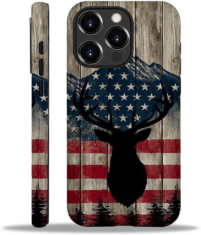 Main image of Case for iPhone 16 Pro Max(Compatible with MagSafe) Soft TPU+Hard Acrylic 2-in-1 Matte Phone Cover for Men Shockproof Anti-Scratch Protective Case for iPhone 16 Pro Max-Wood Hunting Flag