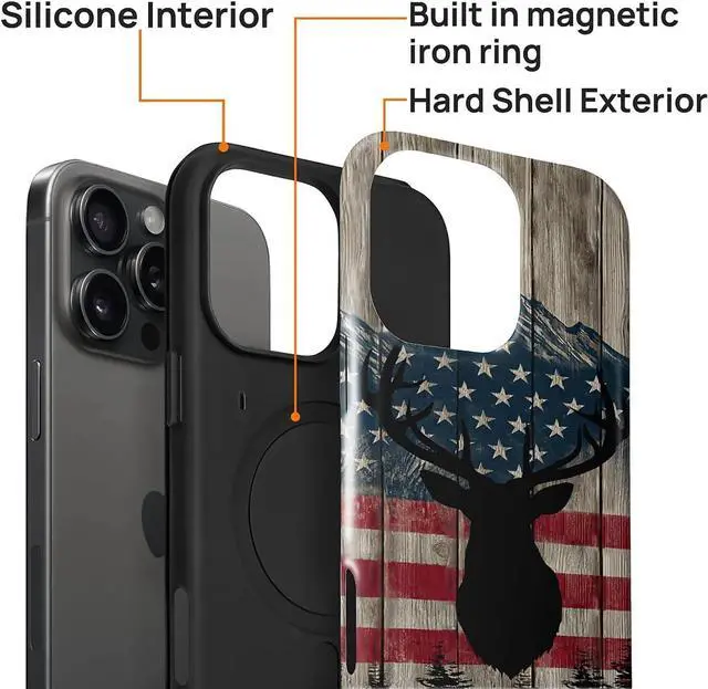 Alt view image 2 of 7 - Case for iPhone 16 Pro Max(Compatible with MagSafe) Soft TPU+Hard Acrylic 2-in-1 Matte Phone Cover for Men Shockproof Anti-Scratch Protective Case for iPhone 16 Pro Max-Wood Hunting Flag