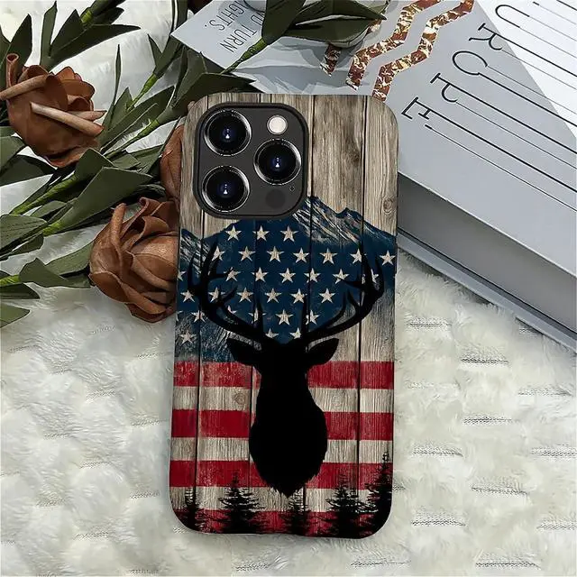 Alt view image 7 of 7 - Case for iPhone 16 Pro Max(Compatible with MagSafe) Soft TPU+Hard Acrylic 2-in-1 Matte Phone Cover for Men Shockproof Anti-Scratch Protective Case for iPhone 16 Pro Max-Wood Hunting Flag