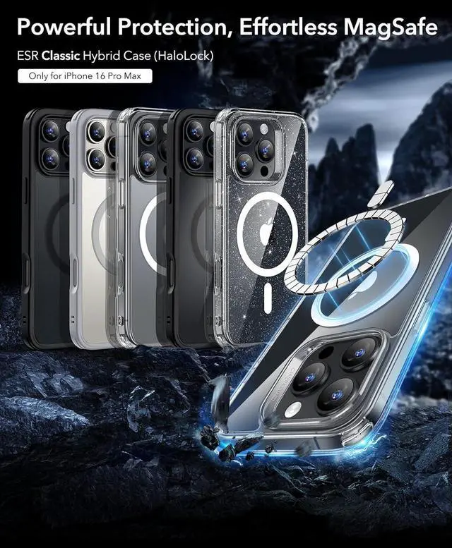 Alt view image 3 of 7 - for iPhone 16 Pro Max Case Compatible with MagSafe Shockproof Military-Grade Protection Magnetic Phone Case for iPhone 16 Pro Max Classic Hybrid Case (HaloLock) Clear