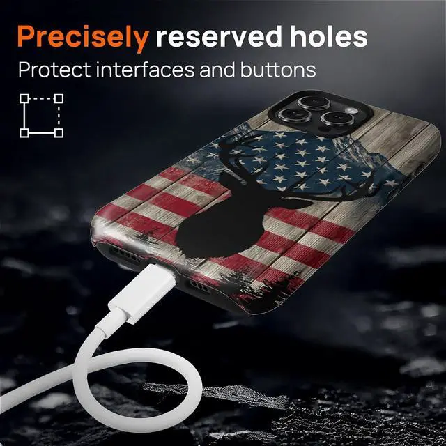 Alt view image 6 of 7 - Case for iPhone 16 Pro Max(Compatible with MagSafe) Soft TPU+Hard Acrylic 2-in-1 Matte Phone Cover for Men Shockproof Anti-Scratch Protective Case for iPhone 16 Pro Max-Wood Hunting Flag