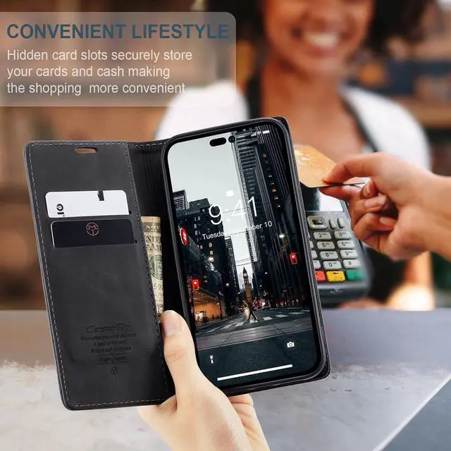 Alt view image 3 of 6 - Compatible with iPhone 14 Pro Max Wallet Case PU Leather Book Folding Flip Folio Case with Card Holders Kickstand Magnetic Closure Protective Cover for iPhone 14 Pro Max - Black