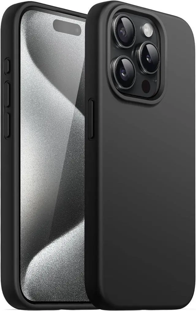 Main image of Silicone Case for iPhone 15 Pro 6.1-Inch Silky-Soft Touch Full-Body Protective Phone Case Shockproof Cover (Black)