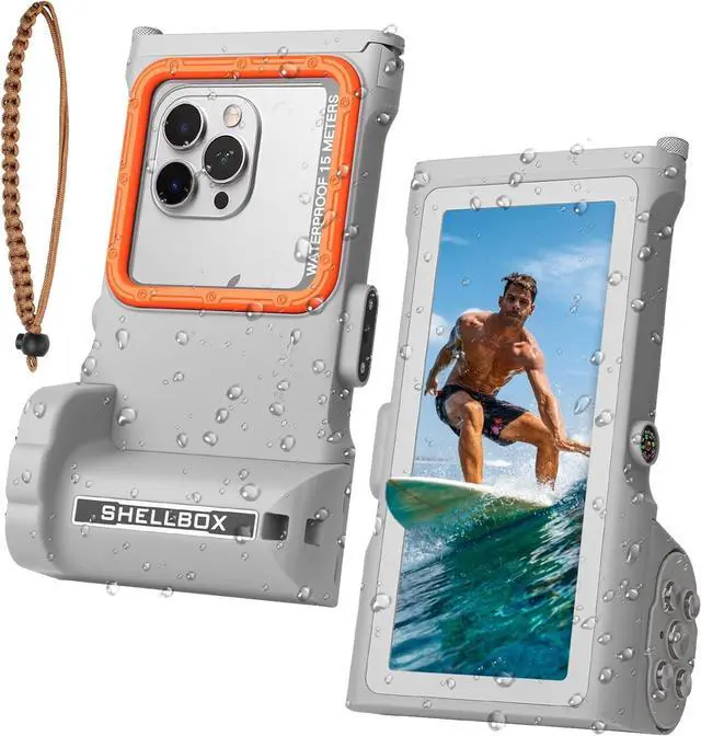 Main image of Universal Waterproof Phone Case (Fits up to 6.9 Phones) - 50ft/15m Underwater Protection for Snorkeling Diving with Bluetooth Remote for Photos & Videos (Gray 3th Generation Phone Case)