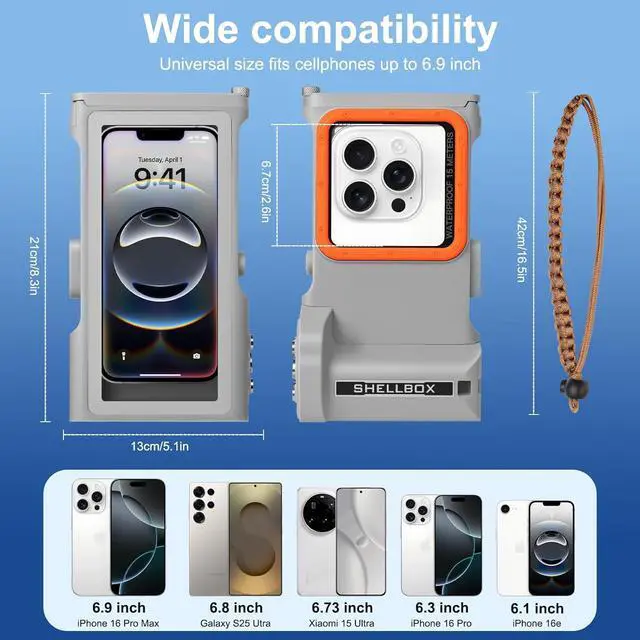 Alt view image 7 of 7 - Universal Waterproof Phone Case (Fits up to 6.9 Phones) - 50ft/15m Underwater Protection for Snorkeling Diving with Bluetooth Remote for Photos & Videos (Gray 3th Generation Phone Case)