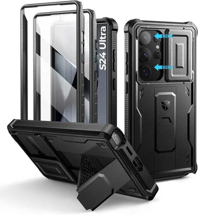 Main image of for  Galaxy S24 Ultra Case with Built-in Slide Camera Cover & Screen Protector & Kickstand Shockproof Rugged Case Full-Body Bumper Protective Cover for Galaxy S24 Ultra (2024) Black