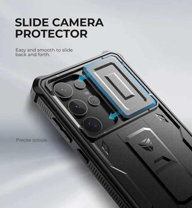 Alt view image 3 of 7 - for  Galaxy S24 Ultra Case with Built-in Slide Camera Cover & Screen Protector & Kickstand Shockproof Rugged Case Full-Body Bumper Protective Cover for Galaxy S24 Ultra (2024) Black
