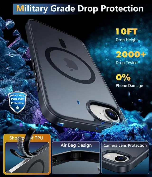 Alt view image 6 of 7 - for iPhone 16e Phone Case: iPhone 16E 2025 Magnetic Matte Military Grade Drop Protection Phone Cover | Slim Anti-Slip Durable Shockproof Cases