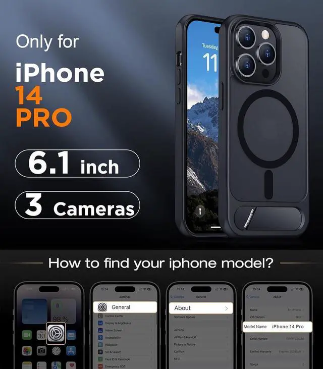 Alt view image 2 of 7 - Magnetic Compatible with iPhone 14 Pro Case [Built-in Invisible Kickstand][Compatible with MagSafe] [Military Grade Shockproof] Slim Translucent Matte Phone Case for iPhone 14 Pro 6.1